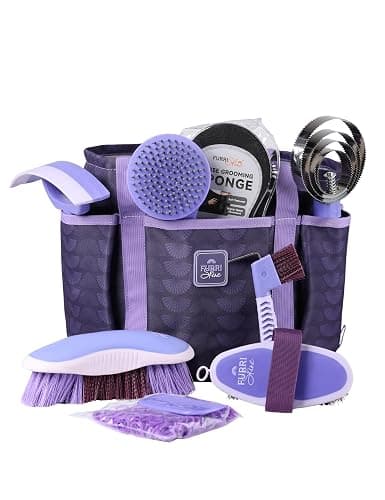 Furrishine 9PCS Horse Grooming Kit Curry Comb Sweat Scraper Horse Bathing Supplies Grooming Tools with Storage Bag Sugar Taro - Image 1
