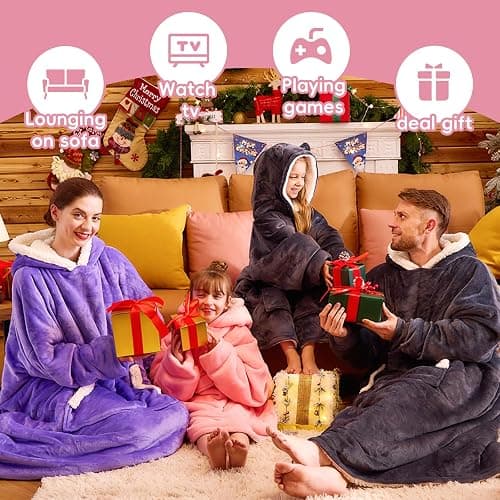 yescool Wearable Blanket Hoodie Kids, Oversized Blanket Sweatshirt with Sherpa Teen Girl Gifts for Kids, Youth, Boys, Girls, 8-15 Year Old Girl Boy Gift Warm Teen Wearable Blankets, One Size, Grey thumbnail 7