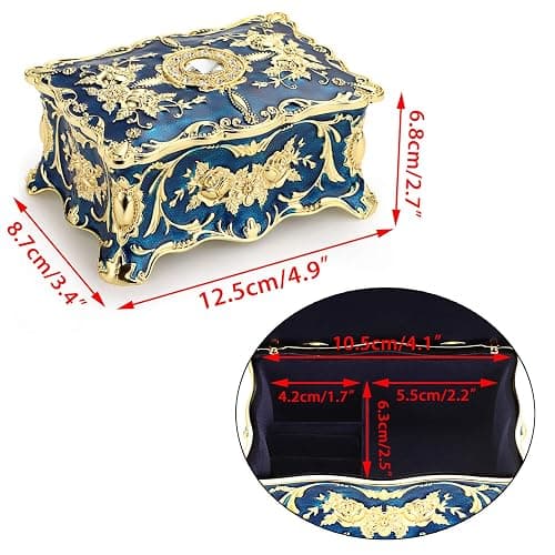 Hipiw Vintage Jewelry Organizer Box - Metal Trinket Storage Box Ornate Treasure Chest Box Jewelry Decorative box Keepsake Gift Box Case for Women,4.9"x3.4"x2.7" thumbnail 3