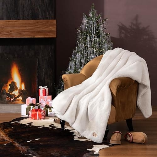 UGG Plush Faux Fur Throw Blanket Reversible Medium Weight Luxury Soft Throw Blankets for Bed or Chair, Hypoallergenic, Machine Washable, Home Decor, 50-inch x 70-inch, White Snow (Euphoria) thumbnail 2