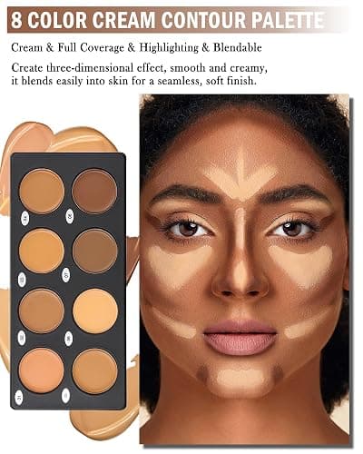 8 Colors Contour Palette, Cream Concealer Palette Makeup for Black Women | Long Lasting Full Coverage Concealer, Blendable Bronzer Color Corrector Palette, Contouring Foundation, Sculpt & Highlighting thumbnail 2