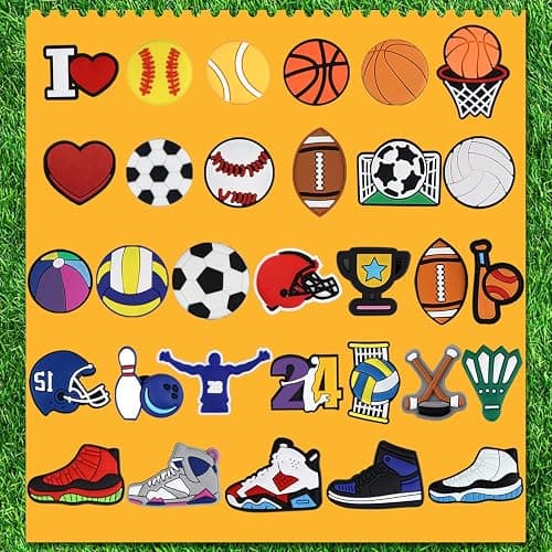 Letters Numbers and Sports Charms for Clog Shoe Decoration, Basketball Baseball Hockey Softball Soccer Football Gift for Boys Kids Teens and Adults thumbnail 3