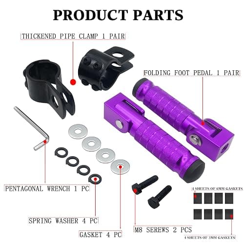M8 Motorcycle CNC Aluminum 90 Degree Folding Rearsets Folded Motorbike Footrest Bicycle Footpegs Foot Pegs Pedal Universal (Purple) thumbnail 7