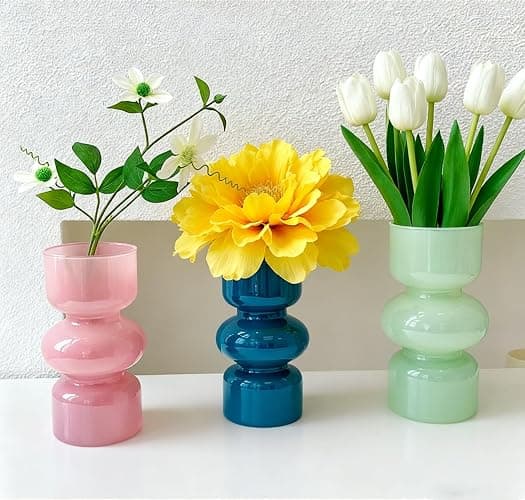 JSPYFITS Glass Hydroponic Flower Vase, 7 Inches Colored Glass Bubble Vase for Flower, Three-Layer Glassvase Funky Vase for Home/Office/Weddings/Party Table Flower Decor (Dark Green) thumbnail 5