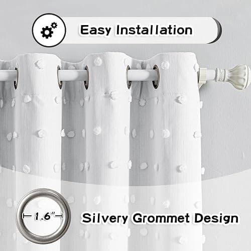 MYSKY HOME 100% White Blackout Curtains for Living Room Bedroom 84 Inches Long Total Light Blocking Drapes for Girls Room Thermal Insulated Curtains with Pom Pom Sheer Grommet Set of 2, 50W x 84L thumbnail 4