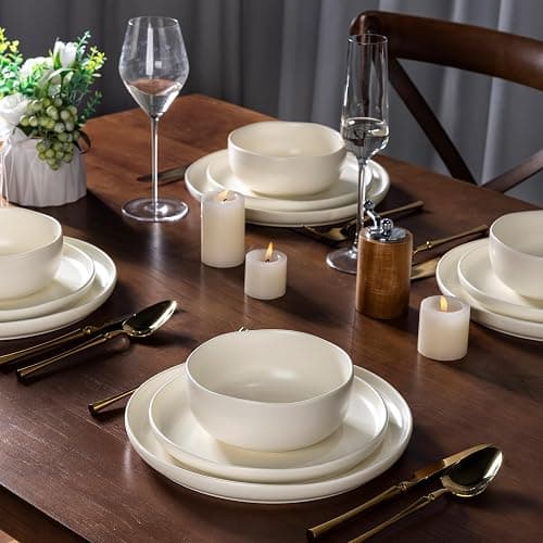 AmorArc Stoneware Dinnerware Sets, Wavy Rim Ceramic Plates and Bowls Sets, Highly Chip and Crack Resistant | Dishwasher & Microwave & Oven Safe Dishes set, Service for 4 (12pc) thumbnail 6