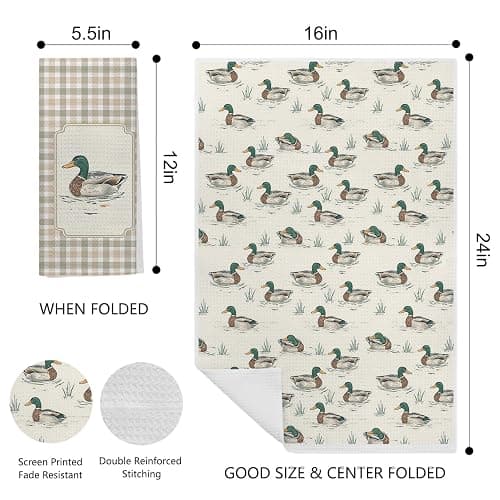 EKGJW Farmhouse Mallard Duck Kitchen Towels Set of 2,Ducks Lover Dish & Hand Towels for Kitchen & Bathroom Decor,Duck Gifts for Women Lovers,16x24 Inch thumbnail 3