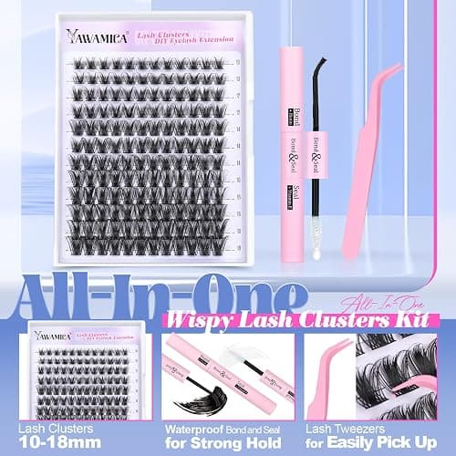Yawamica Lash Extension Kit Wispy Lash Clusters Kit C Curly Eyelash Clusters 10-18mm Cluster Eyelash Extensions Kit Soft Individual Lashes DIY Lash Kit with Lash Cluster Glue Lash Tweezers by Self thumbnail 5