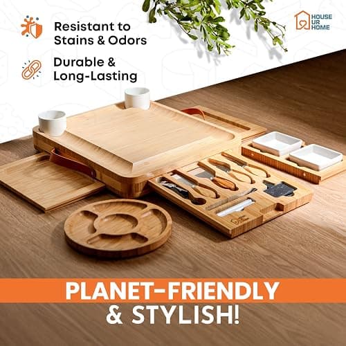 Bamboo Charcuterie Board Set - Large Cheese Platter with Knives & Bowls - Valentine’s Day Gift for Her, Mom or Girlfriend - Great Wedding, Housewarming & Birthday Gift Idea thumbnail 7