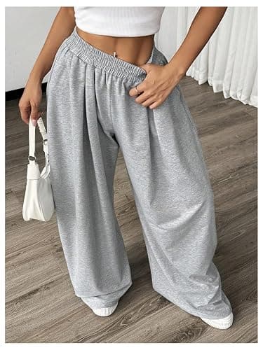 SweatyRocks Women's Barrel Pants Wide Leg High Waist Baggy Sweatpants Elastic Oversized Athletic Joggers Trousers thumbnail 4