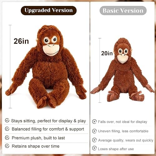 YEAfEAti 26 Inch Punch Monkey Plush Monkey Stuffed Animal, Soft Orangutan Plush with Velcro Hands and Feet, Huggable Emotional Support Comfort Companion Plush Toy Gift for Kids Adults thumbnail 2