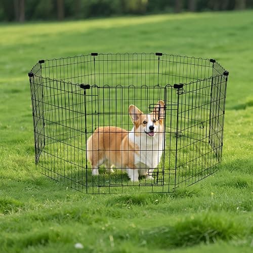 Amazon Basics Foldable Octagonal Metal Exercise Dog Playpen - Indoor/Outdoor, Single Door, Small (8 Panels, 24 x 30), Easy to assemble and store, 30" - Small, , Black - Single Door - 30"H thumbnail 7