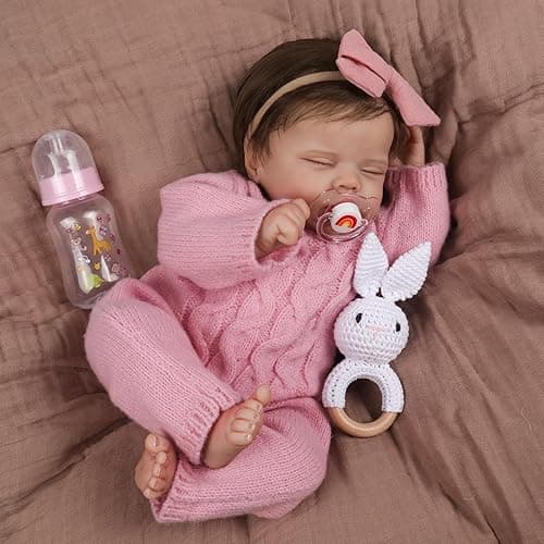 WOOROY Realistic Reborn Baby Dolls Aria, 18-Inch Real Life Newborn Girl | Lifelike Sleeping Doll with Weighted Soft Cloth Body, Hand-rooted Hair, Handmade Gift Toy with Accessories for Kids Age 3+ - Image 1