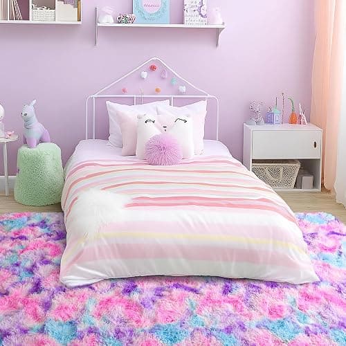 Tepook Soft Rainbow Rug for Girls Room, Cute Fluffy Girls Bedroom Rugs, 4x6 Feet Shaggy Princess Rug Colorful Carpet for Kids Teens Toddler Playroom Nursery Reading Nook, Hot Pink thumbnail 4