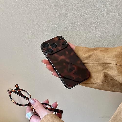Reezaddin Aesthetic Tortoise Shell Phone Case for iPhone 17 6.3in,Retro Cool Girl Leopard Print Brown Amber Trendy Full Camera Protective Cover for iPhone 17 6.3" thumbnail 5