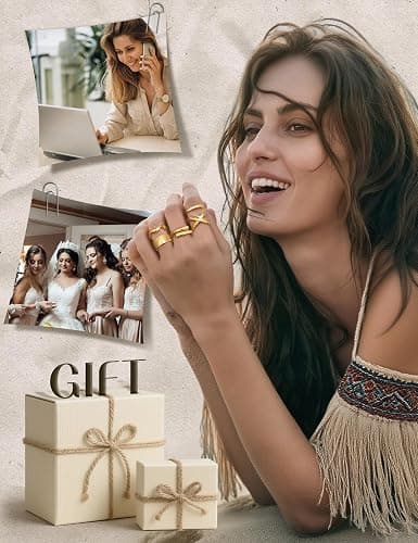 Sanfenly 12 PCS Chunky Gold Rings for Women Non Tarnish 18K Gold Plated Adjustable Statement Ring Knuckle Thumb Stackable Open Rings Set Fashion Jewelry Gifts thumbnail 9