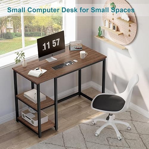 SINPAID 40" Vintage Desk with Shelves, Sturdy Dark Brown Desks with Storage, Rustic Desk Wooden thumbnail 6