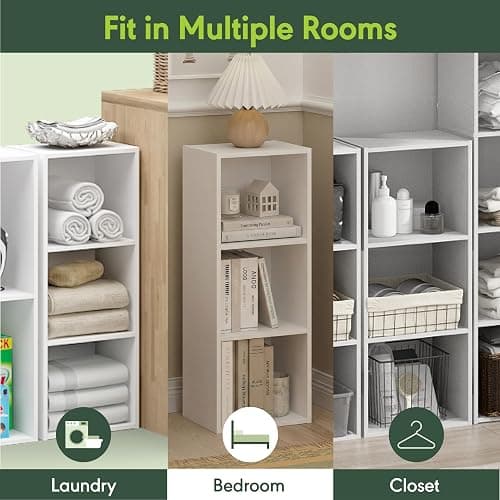Furinno LUDER Book Shelf, 3-Cube Bookshelf, Bookcase with Open Shelves, 9.3 x 12 x 31.5, Easy Assembly, for Living Room, Bedroom, Home Office, White thumbnail 7