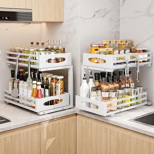 Under Sink Organizer, 2 Tier Under Sink Organizers and Storage, Adjustable Height, Slide out Metal Cabinet Organizers, Pull out Cabinet Storage Drawer Shelf for Kitchen Bathroom thumbnail 3