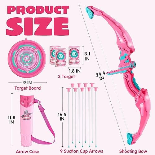 JOYIN Pink Bow and Arrow Set for Girls, LED Light Up Archery Toy Set with 9 Suction Cup Arrows, Target & Arrow Case, Christmas Indoor Outdoor Activity Toy for Kids Girls Ages 3-12 - Pink thumbnail 3