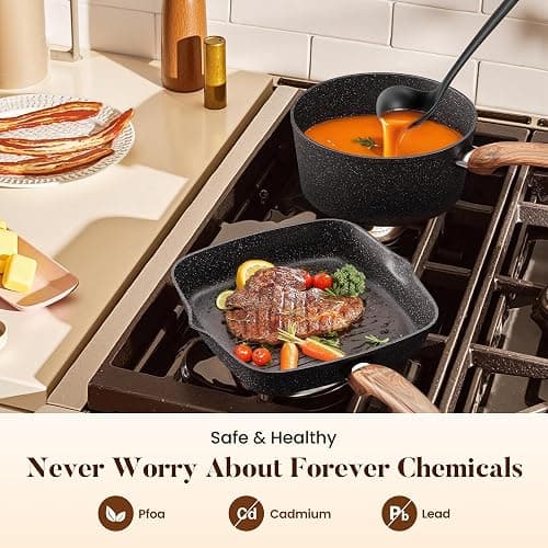 Kitchen Academy Induction Cookware Set-17 Piece Non-stick Cooking Pan Set, Black Granite Pots and Pans Set thumbnail 5