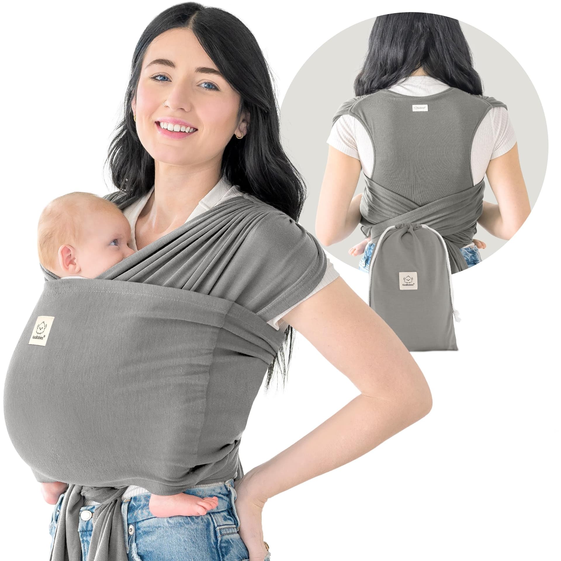 KeaBabies Baby Wrap Carrier Ring Sling - Easy to Wear, Adjustable D-Lite Baby Carrier Newborn to Toddler, Infant Carrying Shirt, Hands Free Bonding, Breathable Fabric Wearing Wrap (Graphite) - Image 1