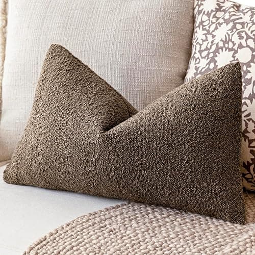 Foindtower Decorative Textured Boucle Throw Pillow Covers Accent Solid Lumbar Pillow Cases Neutral Soft Cozy Couch Cushion Case for Chair Sofa Bedroom Living Room Home Decor 12x20 Inch,1PC,Light Brown thumbnail 5