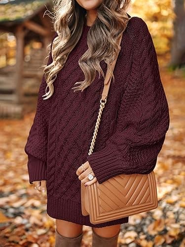 ANRABESS Womens Sweater Dress Oversized Cable Knit Chunky Long Sleeve Short Dresses 2025 Fall Outfits Vacation Winter Clothes thumbnail 4