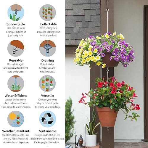 SkyPots - 24-inch Pot Hangers (2 Kits) + Grow Chains (1 Set) - Hang and Connect Large Clay Pots w/Drainage for Healthy Plants, Hanging Planter Vertical Garden, Indoor/Outdoor, Stainless Steel - 2 thumbnail 6