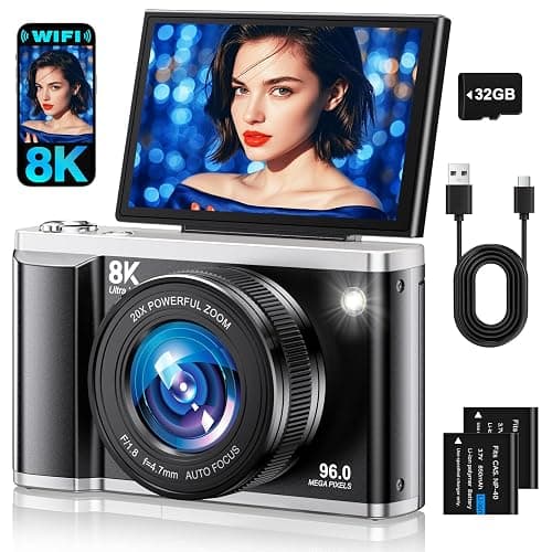8K Digital Camera for Photography with WiFi 96MP Autofocus Vlogging Camera for YouTube Video 3.5'' 180°Flip Screen 20X Zoom Anti-Shake Compact Point and Shoot Cameras for Beginner Creator with SD Card - Image 1