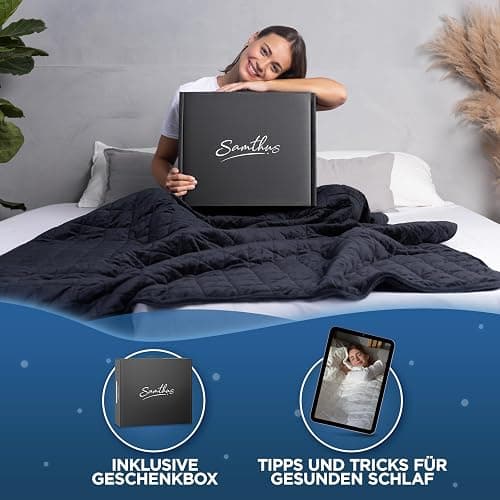 Samthus Gewichtsdecke 135x200cm 9kg Sherpa Fleece - Oeko-Tex Zertifiziert - Therapiedecke & Entspannungsdecke - Besser schlafen mit unserer schweren Bettdecke - Weighted Blanket - Schwarz thumbnail 6