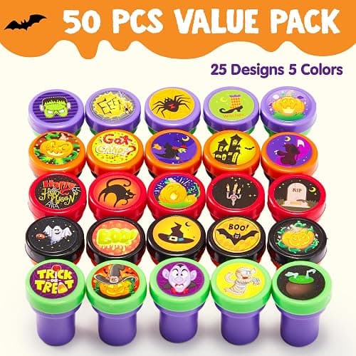 JOYIN 50 Pcs Halloween Stamps for Kids, 25 Designs Assorted Plastic Stamps Bulk, Trick Or Treat Stampers for Halloween Party Favor Gifts, Halloween Goodie Bag Fillers Classroom Game Prizes thumbnail 4