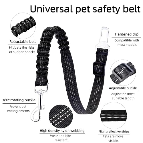 Aerkersun Dog Seat Belt for Car - Adjustable Dog Car Safety Harness, Elastic Cushioning Seatbelt Leash, Reinforced Metal Buckle Anti-Tangle Design, for Small and Medium Pets (Black) thumbnail 2