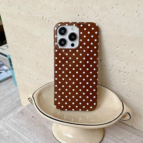 Reezaddin Brown Polka Dot Phone Case for iPhone 15 6.1in,Retro Vintage Cute Aeshtetic Classic Minimalist Chic Pattern Protective Cover for Girls Women thumbnail 3