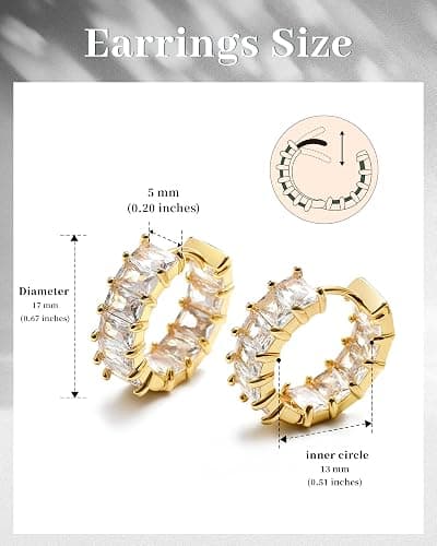 Mesovor Gold Cubic Zirconia Hoop Earrings for Women Trendy, 18K Gold Plated Huggie Hoops Earrings | Green Black Red Stones Earrings Jewelry Gifts thumbnail 2