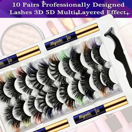 DUOERLA Magnetic Eyelashes 8D Luxury Volume Fluffy Colored Eyelashes Magnetic Lashes with Eyeliner Kit, Cat-Eye 18-23MM Long Cruelty-Free&Vegan 10 Pairs thumbnail 2