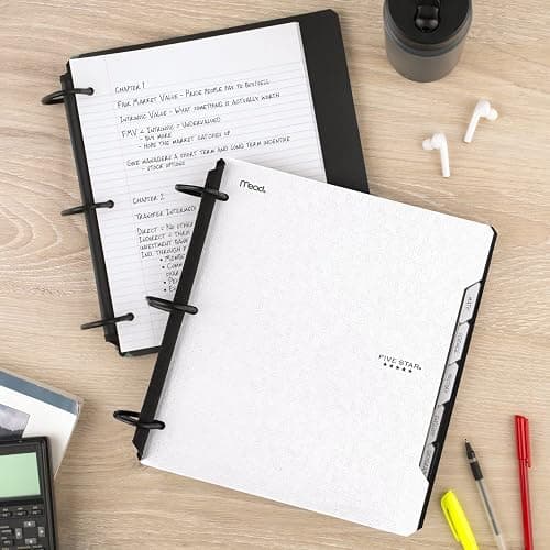 Five Star Flex Refillable Notebook + Study App, College Ruled Paper and 1-1/2 Inch TechLock Ring Binder with Pockets, Tabs and Dividers, 300 Sheet Capacity, White (29324AE2) thumbnail 7
