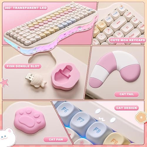 YUNZII C75 Wireless Mechanical Keyboard, 75% Layout Hot Swappable Creamy Keyboard NKRO, PBT MOA Keycaps RGB Backlit Gasket Mount, Cute Cake Design BT5.0/2.4G/USB-C (Beige, Milk V2 Linear Switch) thumbnail 8