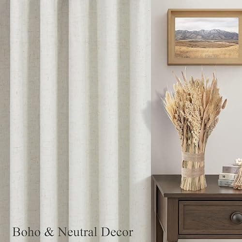 Cream Linen Blend Blackout Curtains 84 Inch Long 2 Panel Back Tab Thermal Insulated Light Blocking Curtain for Living Room Black Out Drape for Bedroom Neutral Rustic Farmhouse 52x84 Length Ivory White thumbnail 9