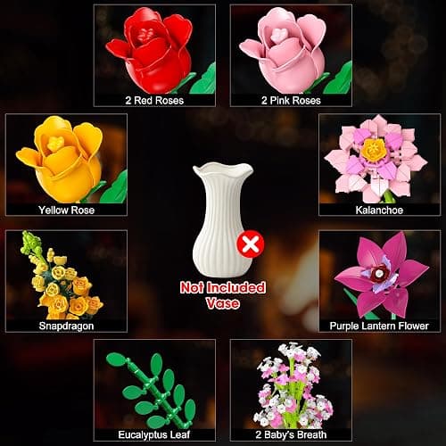 Flower Bouquet Building Blocks Set – 765Pcs DIY Floral Arrangement Toy for Home Office Decor, Birthday Anniversary for Women Girls Kids, Flowers Model Kit for Ages 6+ thumbnail 4