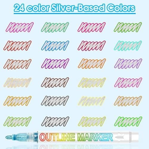 Glitter Markers Outline Glitter Pens, Tween Teen Girl Gifts Trendy Stuff, 24pcs Shimmer Metallic Outline Markers, Art Supplies Crafts Gifts for 4-12 Year Old Girls 6-8 9-12 10-12,Cute Cool Fun Crafts thumbnail 3