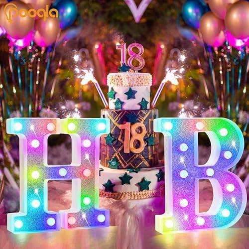 Pooqla Colorful Light Up Letters, Led Marquee Letter Light Sign Battery Powered, 18 Colors Lamp with Remote for Birthday Party Wedding Home Christmas Decoration, Glitter Silver Letter I - Letter I thumbnail 4