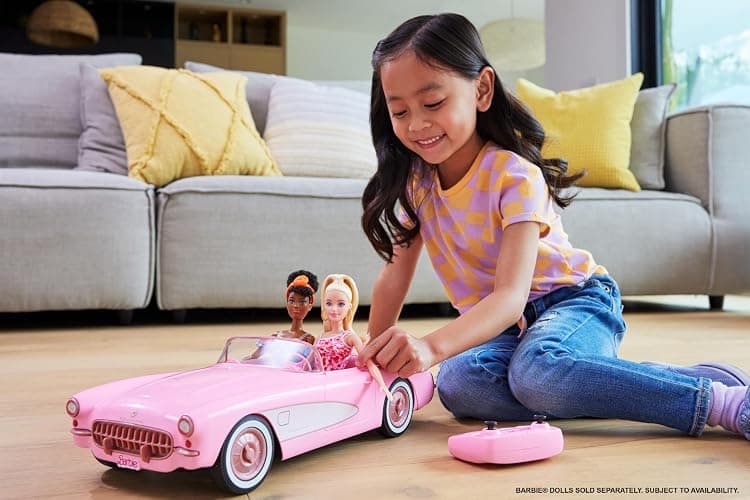 Hot Wheels RC Corvette from Barbie the Movie, Full-Function Remote-Control Toy Car Holds 2 Barbie Dolls thumbnail 2