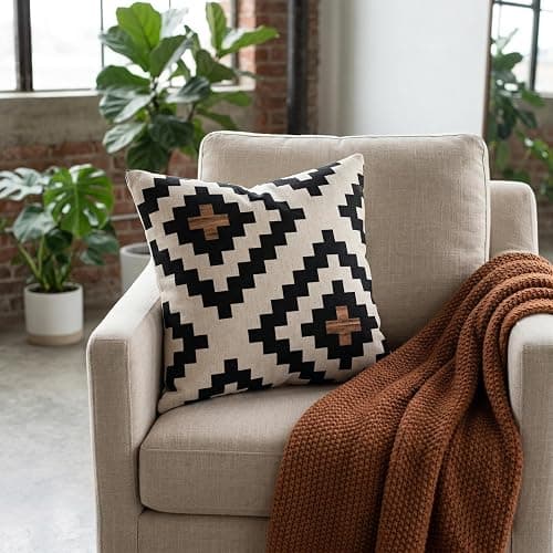 AHAHM Aztec Black Brown Throw Pillow Cover Boho Western Farmhouse Decorative Throw Pillowcase Indoor Outdoor Cushion Cover Tribal Pattern Geometric Pillowcase for Couch Bedroom 18 x 18 Inch Set of 2 thumbnail 2