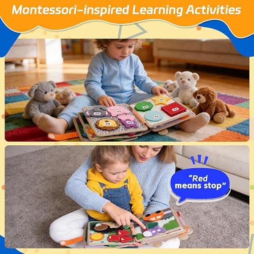 kabiuby Giraffe Busy Book for Toddlers 1-3, Montessori Toys Toddler Busy Board for 1 Year Old, Felt Quiet Book Sensory Learning Activity Books, Airplane Car Travel Toys, Gifts for Boys Girls 1+ thumbnail 5