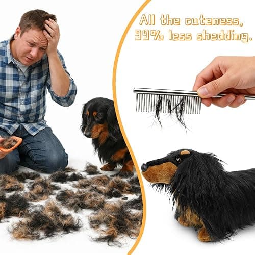 Dachshund Stuffed Dog Animal Plush Toy 17" Standing Black Tan Wiener Realistic Long Haired with Fluffy Curly Fur Lifelike Sausage Doxie Puppy Gifts for Kids Decor Dog Lover Non-Vacuumed Gift Ready thumbnail 4