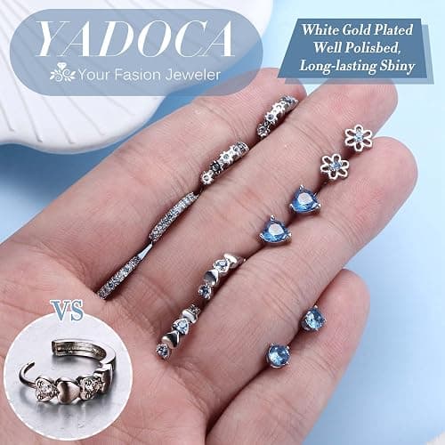 YADOCA 𝟵𝟮𝟱 𝗦𝘁𝗲𝗿𝗹𝗶𝗻𝗴 𝗦𝗶𝗹𝘃𝗲𝗿 Earrings for Girls Women - Hypoallergenic Cute Kids Toddler Earrings - Cubic Zirconia Earrings Studs Hoop Set for Sensitive Ears thumbnail 5