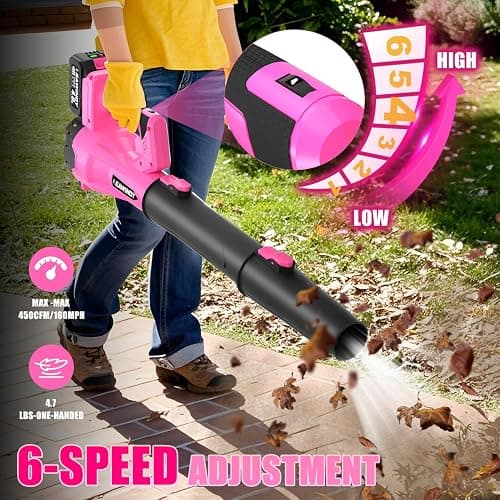 Cordless Leaf Blower, LEAWINDY 21V Battery Leaf Blower with 6-Speed Levels, Handheld Lightweight Blower & 2 Extended Tubes, Snow Blower for Blowing Leaves, Lawn, Garden, Garage, Yard thumbnail 9