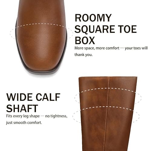 DOBOLIN Knee High Boots for Women, Wide Calf Platform Boots with Square Toe Chunky Block Heels, Tall PU Leather Fashion Booties thumbnail 2
