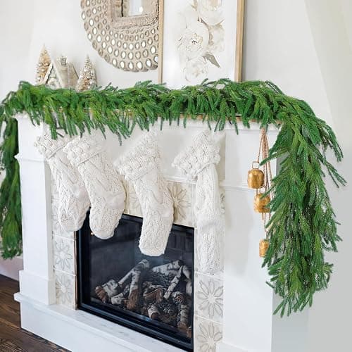 Hananona 9 Ft 2 Pcs Artificial Norfolk Pine Garlands, Realistic Pine Garland, Green Artificial Greenery Garland for Table, Mantle, Wall, Indoor, Outdoor Winter Christmas Decorations (2, 9 FT) thumbnail 9